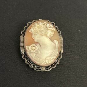 Antique Cameo Art Nouveau Sterling Silver Carved Shell c1900